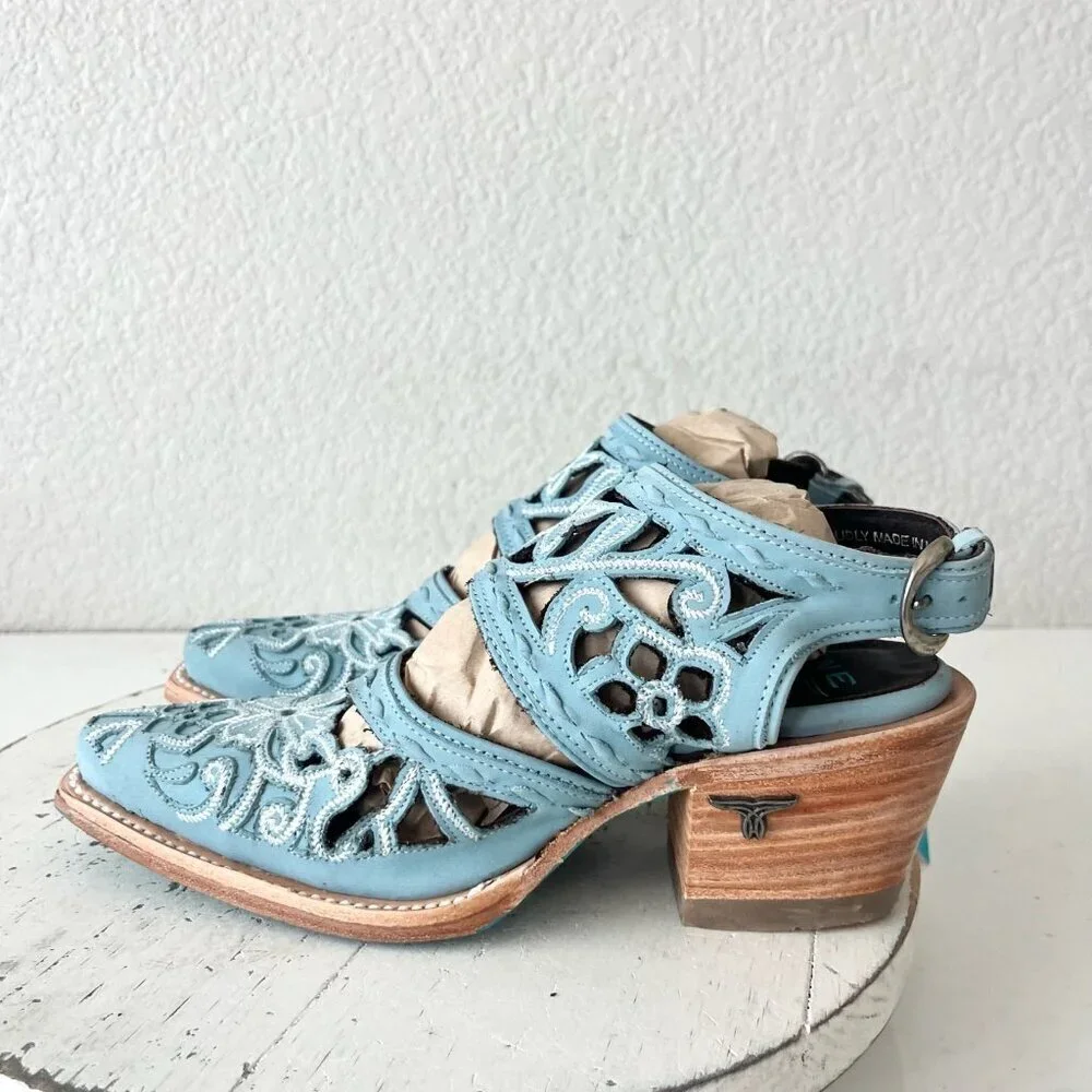Lane Robin Slingback Mule Cowboy Boots Womens 5 Blue Cowgirl Western Short Ankle