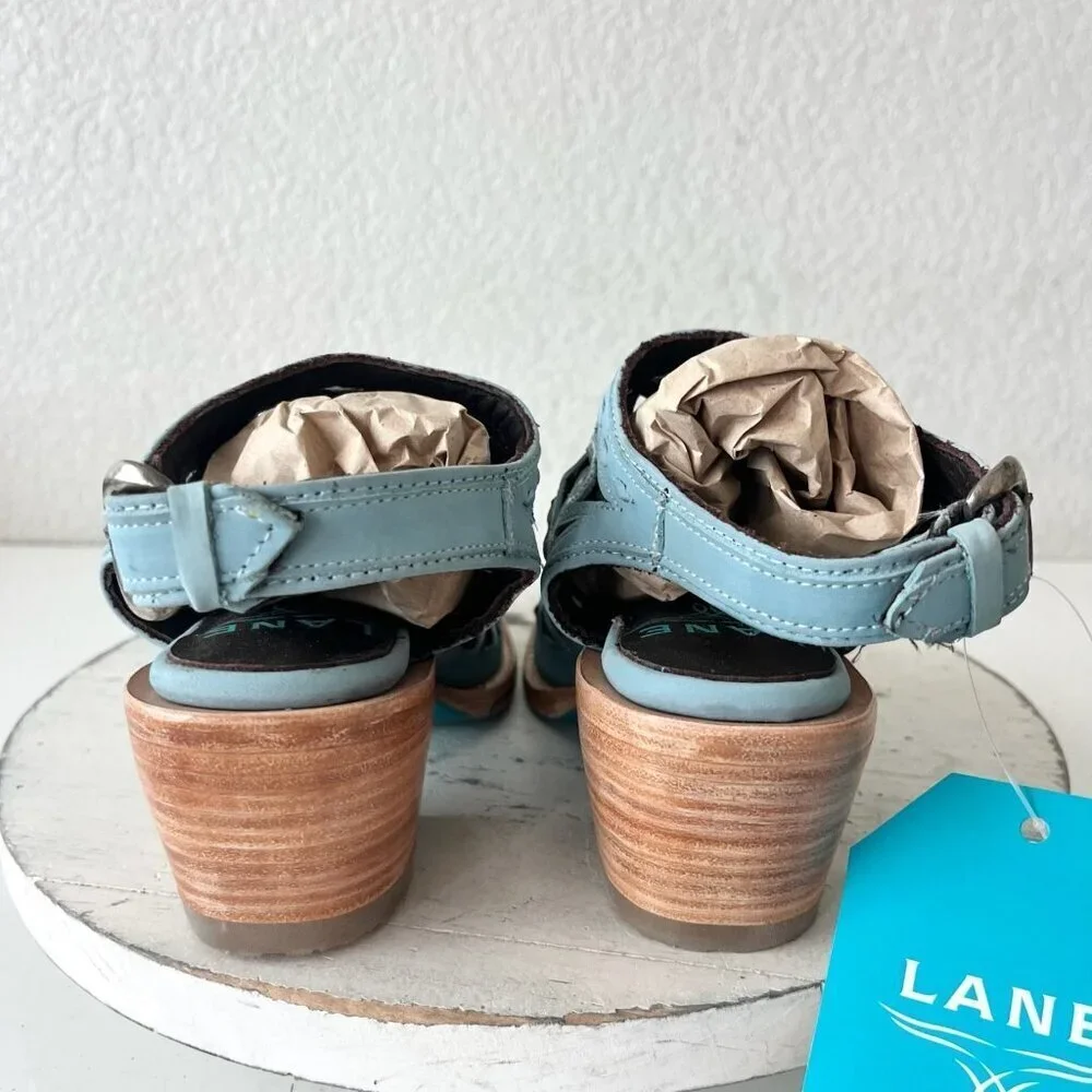 Lane Robin Slingback Mule Cowboy Boots Womens 5 Blue Cowgirl Western Short Ankle