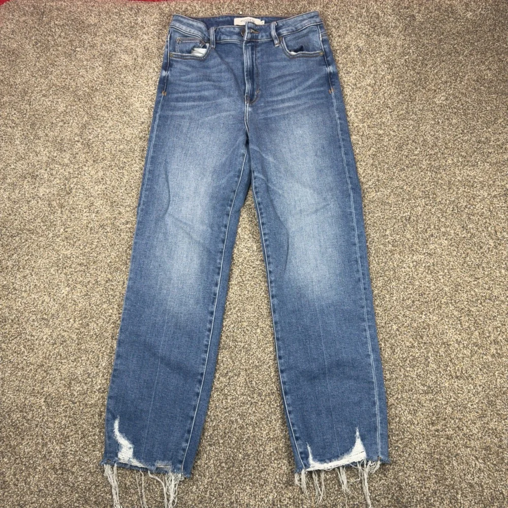 Hidden Jeans Los Angeles High Rise Straight Leg Raw Hem Blue Denim Size 27