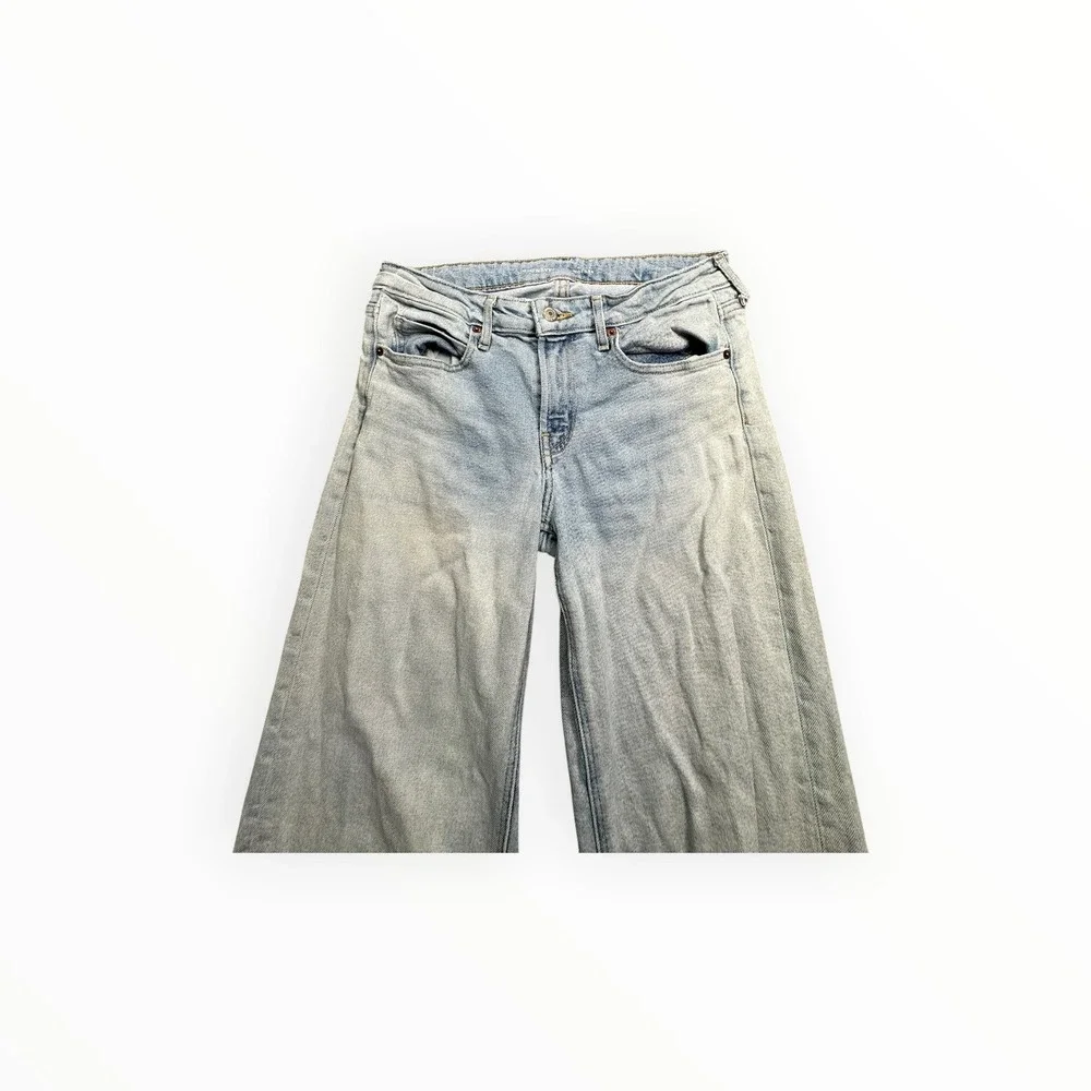 Old Navy Jeans Women 4 Light Wash Mid Rise Wide Leg Distressed Denim‎ Retro