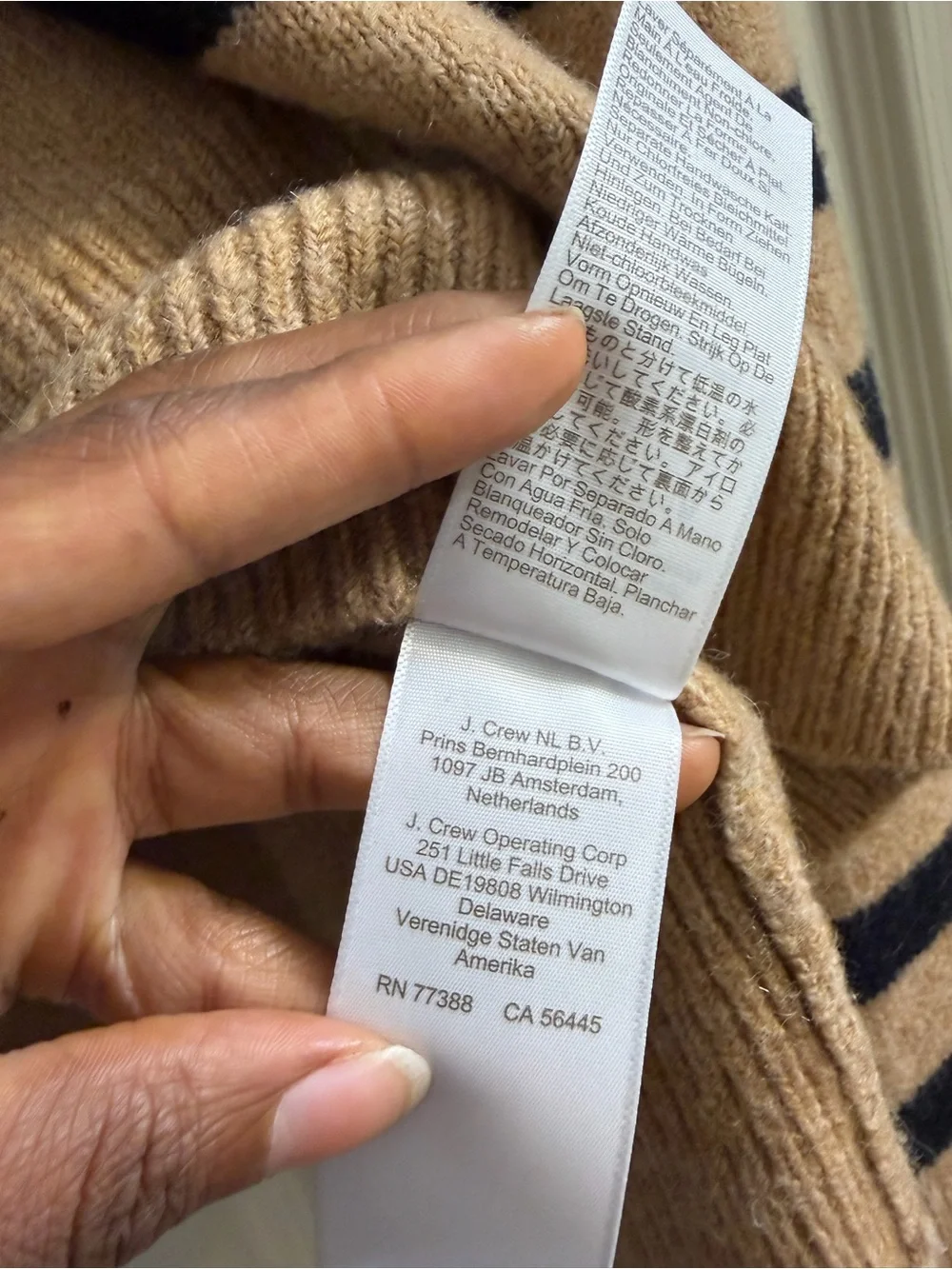 J. Crew Camel and Black Striped Turtleneck Sweater