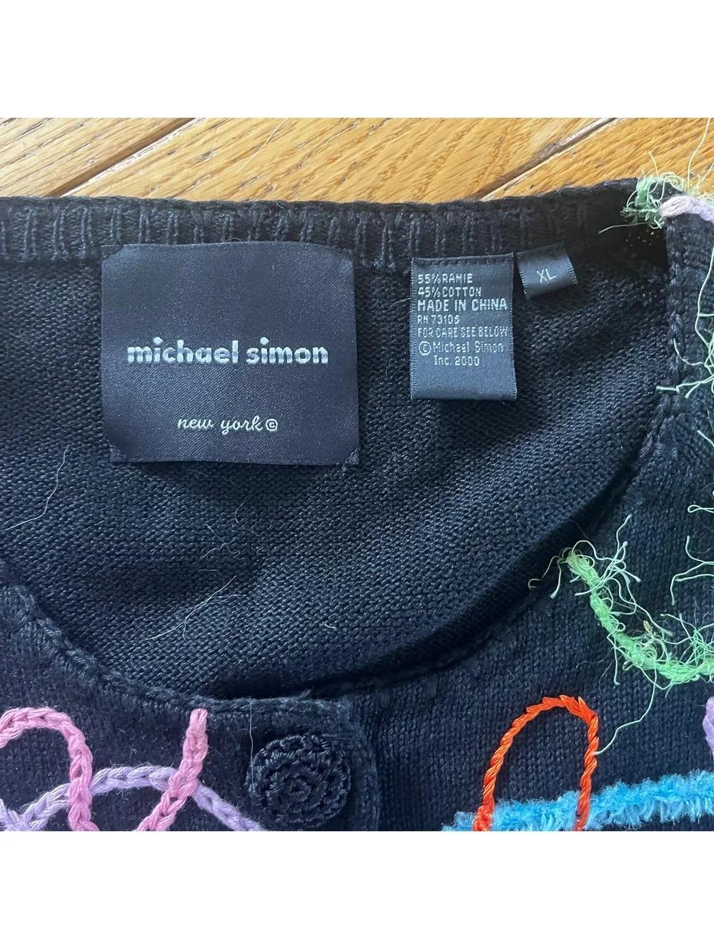 Michael Simon Black Sweater with Multicolor Embroidery XL