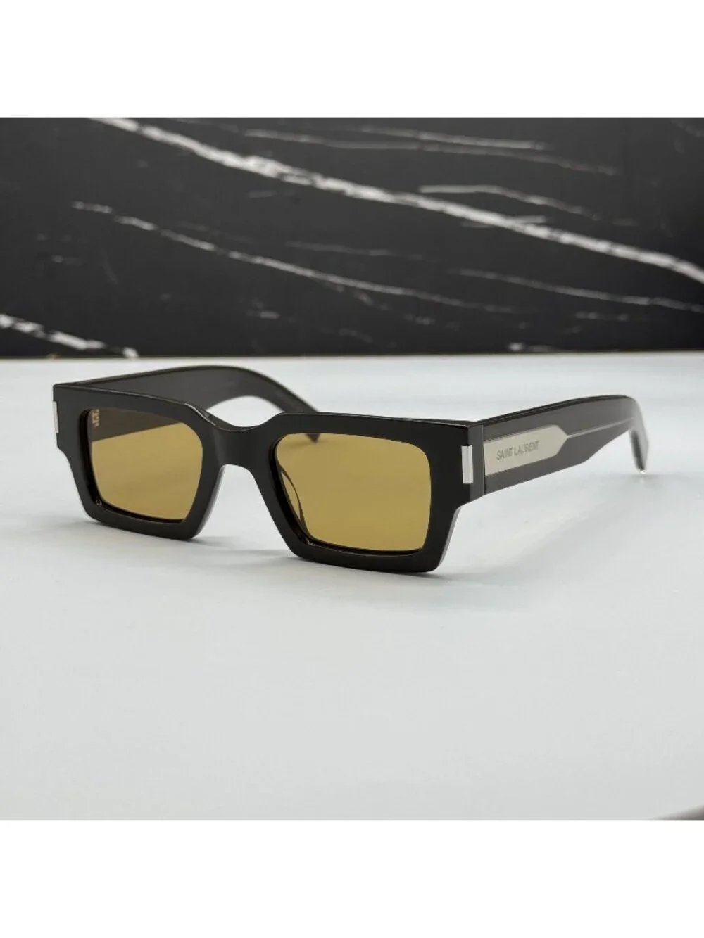 NWT Saint Laurent SL572 007 Brown Yellow Square Unisex Sunglasses