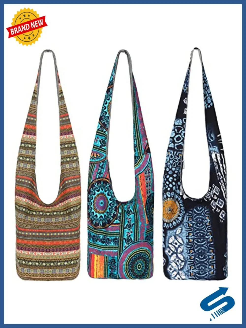 3 Boho Hippie Crossbody Bags Cotton Shoulder Handbags Unisex