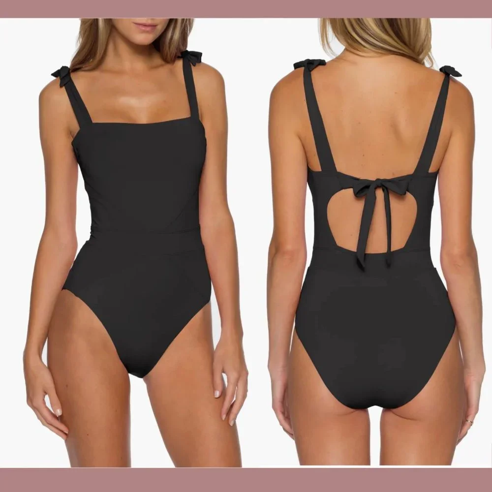 NWT Becca [‎ Large ] Emma Color Code Solid Tie Shoulder One Piece Swimsuit #5667