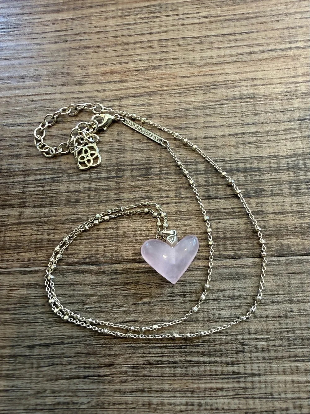 Kendra Scott Poppy Heart Necklace Rose Quartz Pink Gold Retired