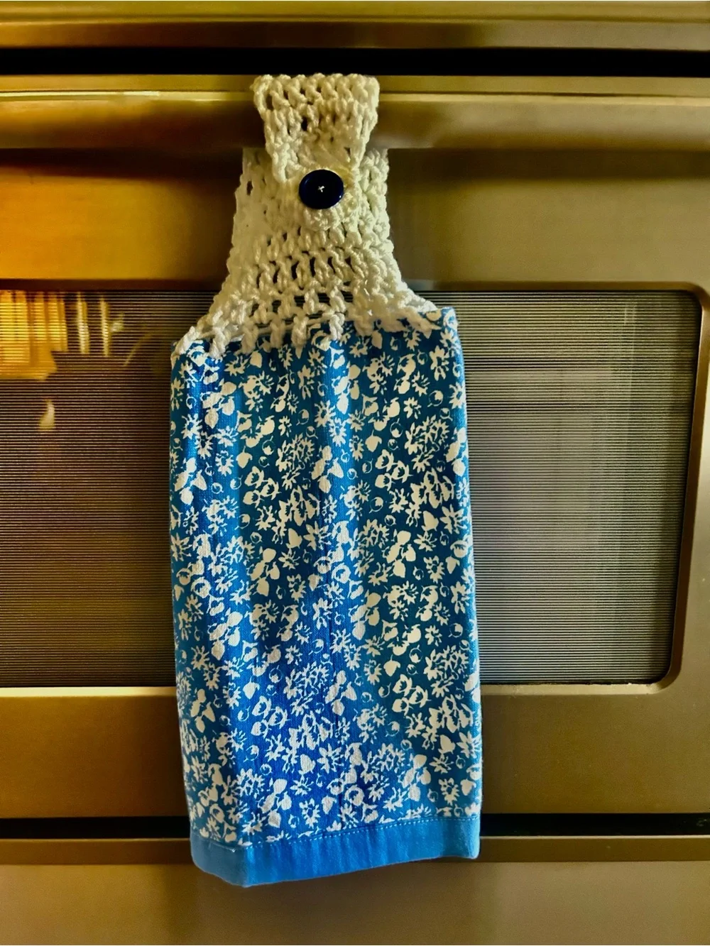 HAND CRAFTED Colorful Floral Crochet Top Hanging Kitchen or Bathroom Hand Towel