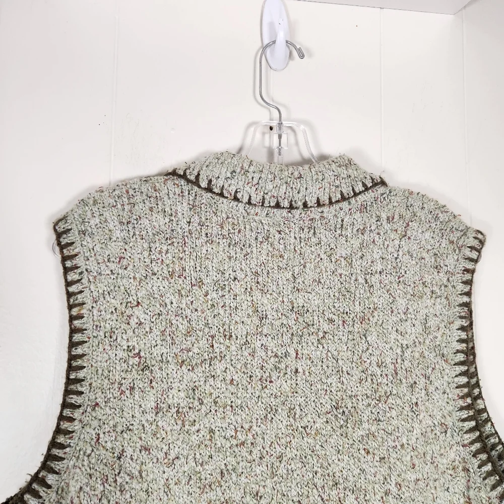 Vtg Christopher & Banks Hand Embroidered Oatmeal Zipper Sweater Vest Size 1x