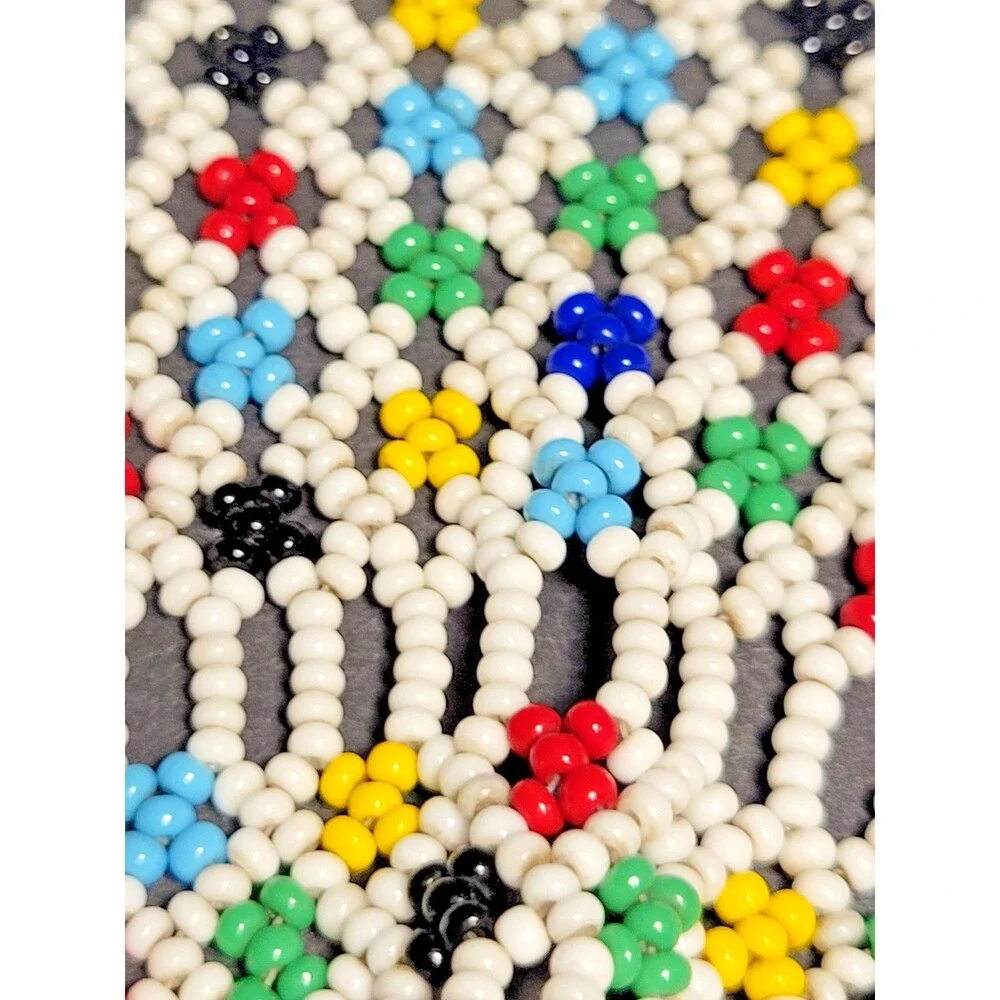 Vintage Artisan Netted Seed Bead Collar Necklace Bib Ukrainian Style Colorful 12