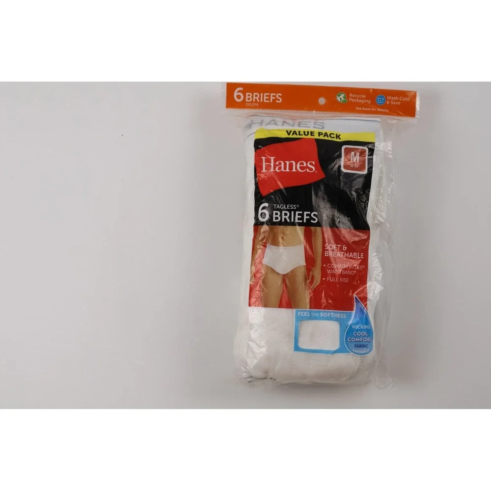 Hanes Briefs Tagless Comfort Flex White Solid Medium 6 Pack NWT