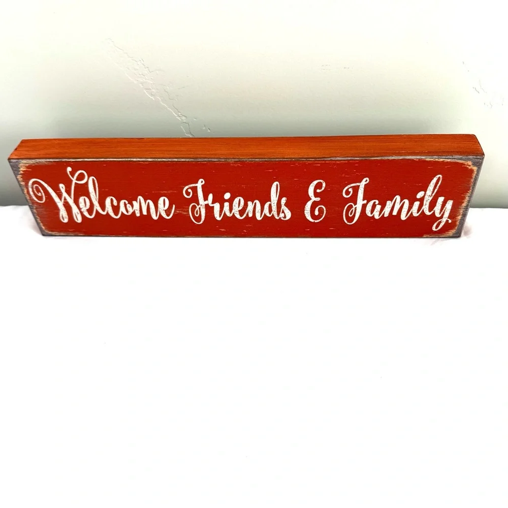Welcome Friends & Family Wood Sign Tabletop Fall Decorative Decor