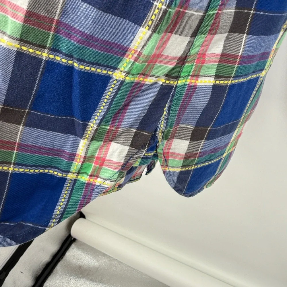 Talbots Woman 2X Blue Plaid Button Down Long Sleeve Cotton Shirt‎ Top