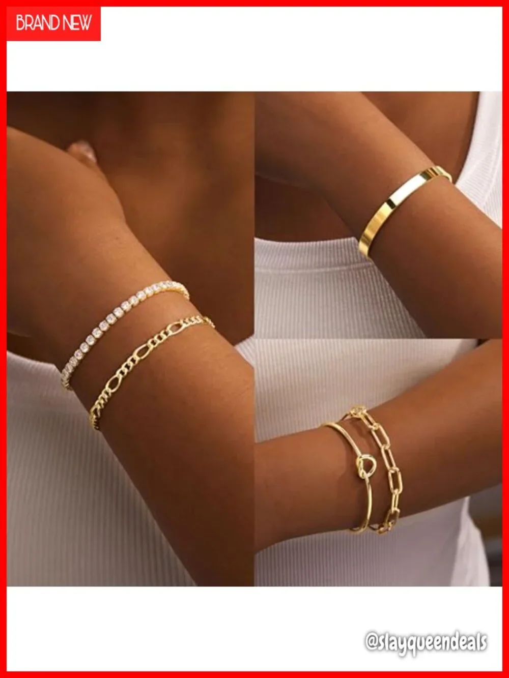 14K Gold Plated Sterling Silver Chunky Cuff Bracelet Set Stackable