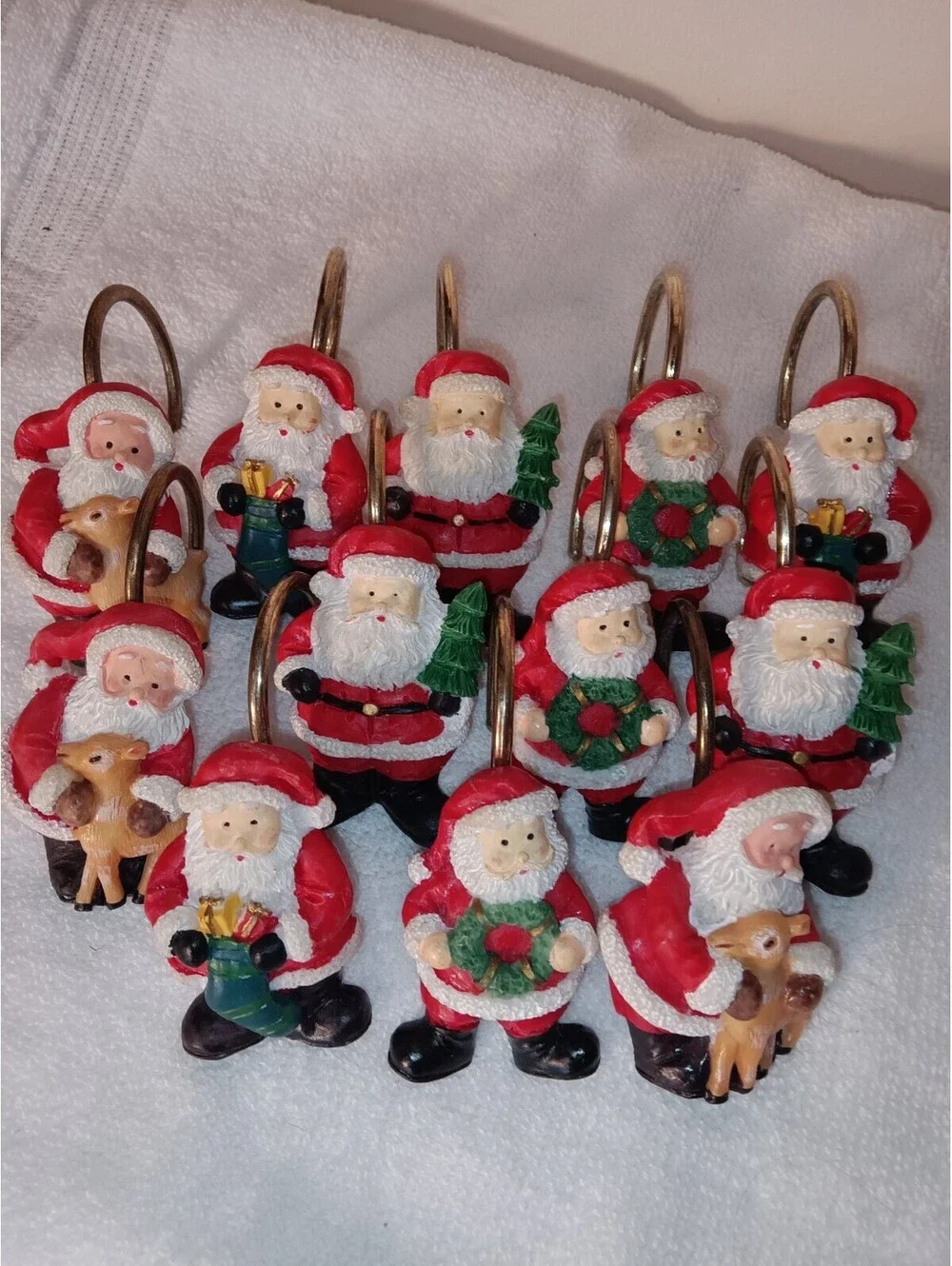 Vintage Christmas Santa Claus Shower Curtain Hooks Set of 12 Resin Retro Kitsch