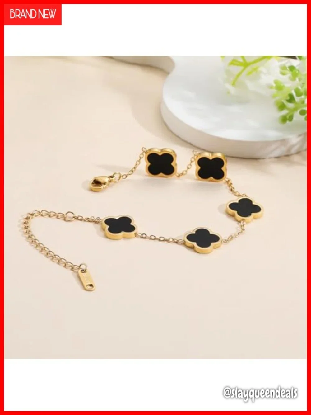 18K Gold Plated Clover Link Bracelet Stainless Steel Lobster Claw
