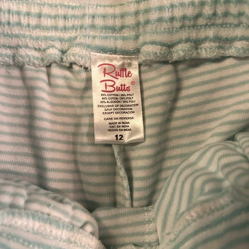 Ruffle Butts Soft Terry Cloth Striped Ruffle-Hem Shorts - Light Mint