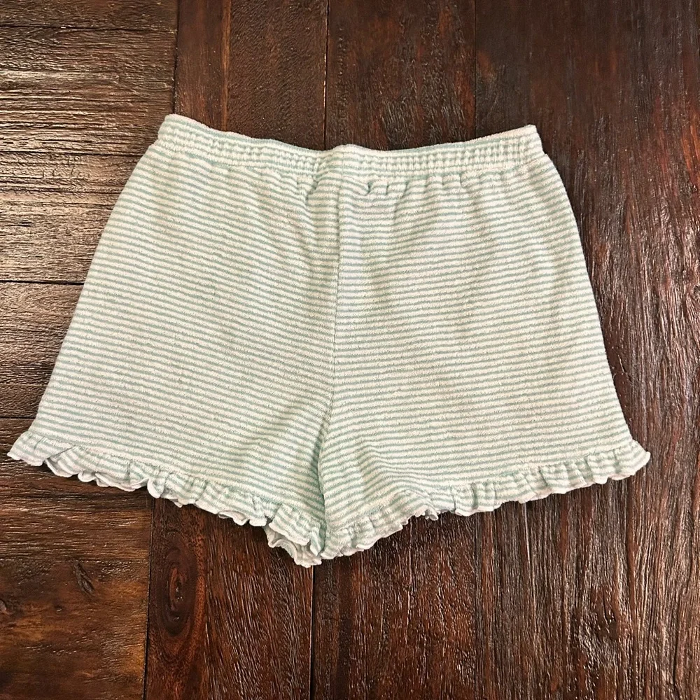Ruffle Butts Soft Terry Cloth Striped Ruffle-Hem Shorts - Light Mint