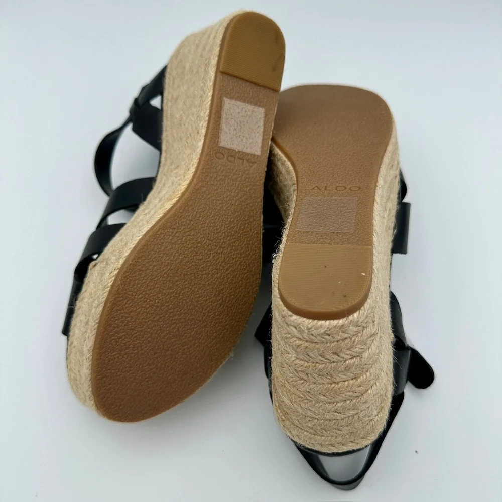 Aldo Meresha Black Espadrille Wedge Sandals Platform Strappy Ankle Strap 7.5