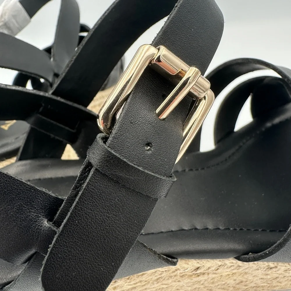 Aldo Meresha Black Espadrille Wedge Sandals Platform Strappy Ankle Strap 7.5