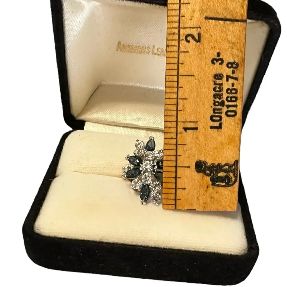 Vintage 18KT HGF Gold Sapphire blue gemstone and CZ cocktail ring Size 8-8.5