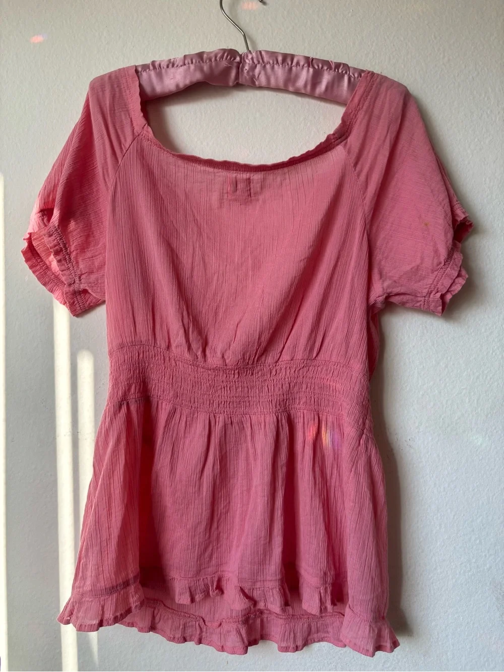 Cotton Fairycore milkmaid Summer Pink/coral blouse