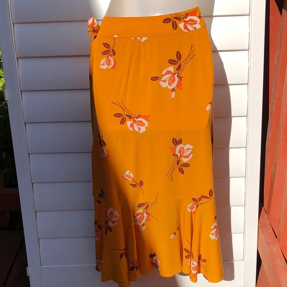 Free People Vibrant Orange Floral Print Wrap Skirt