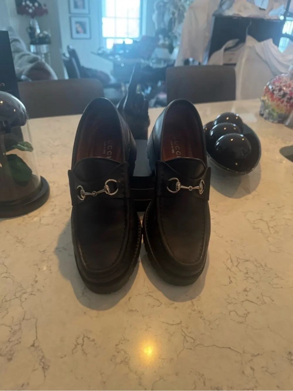 Gucci Women’s Black Leather Horsebit Lug Soled Loafers