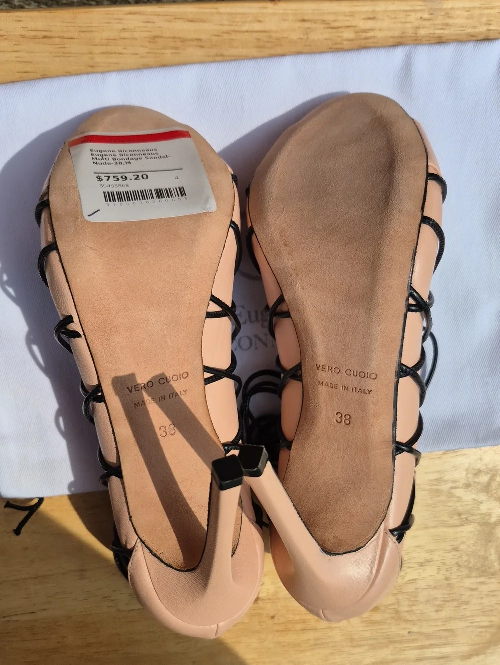 Eugene Riconneaus 38 Nude Kidskin Multi-Bondage Heels - New