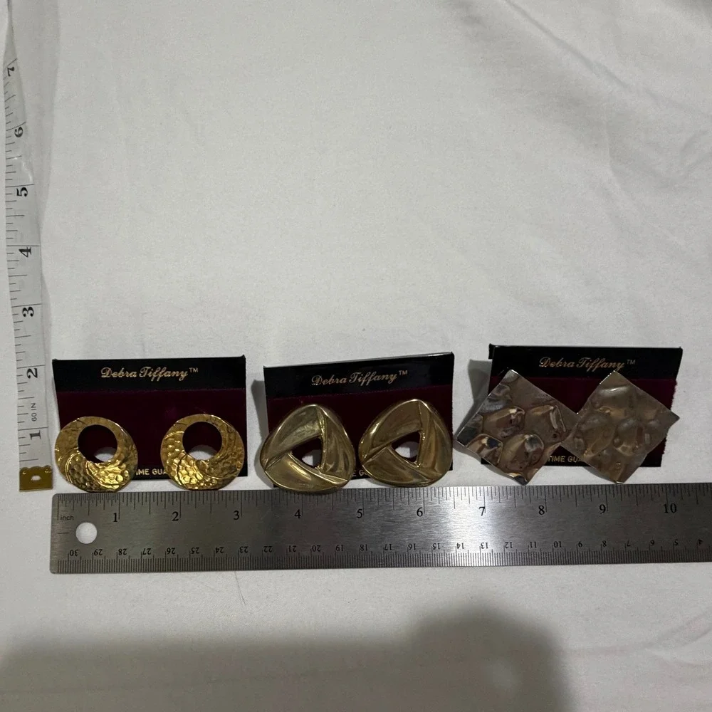 Vintage 1980s Debra Tiffany Earrings Lot of 6 Gold Tone Statement NOS