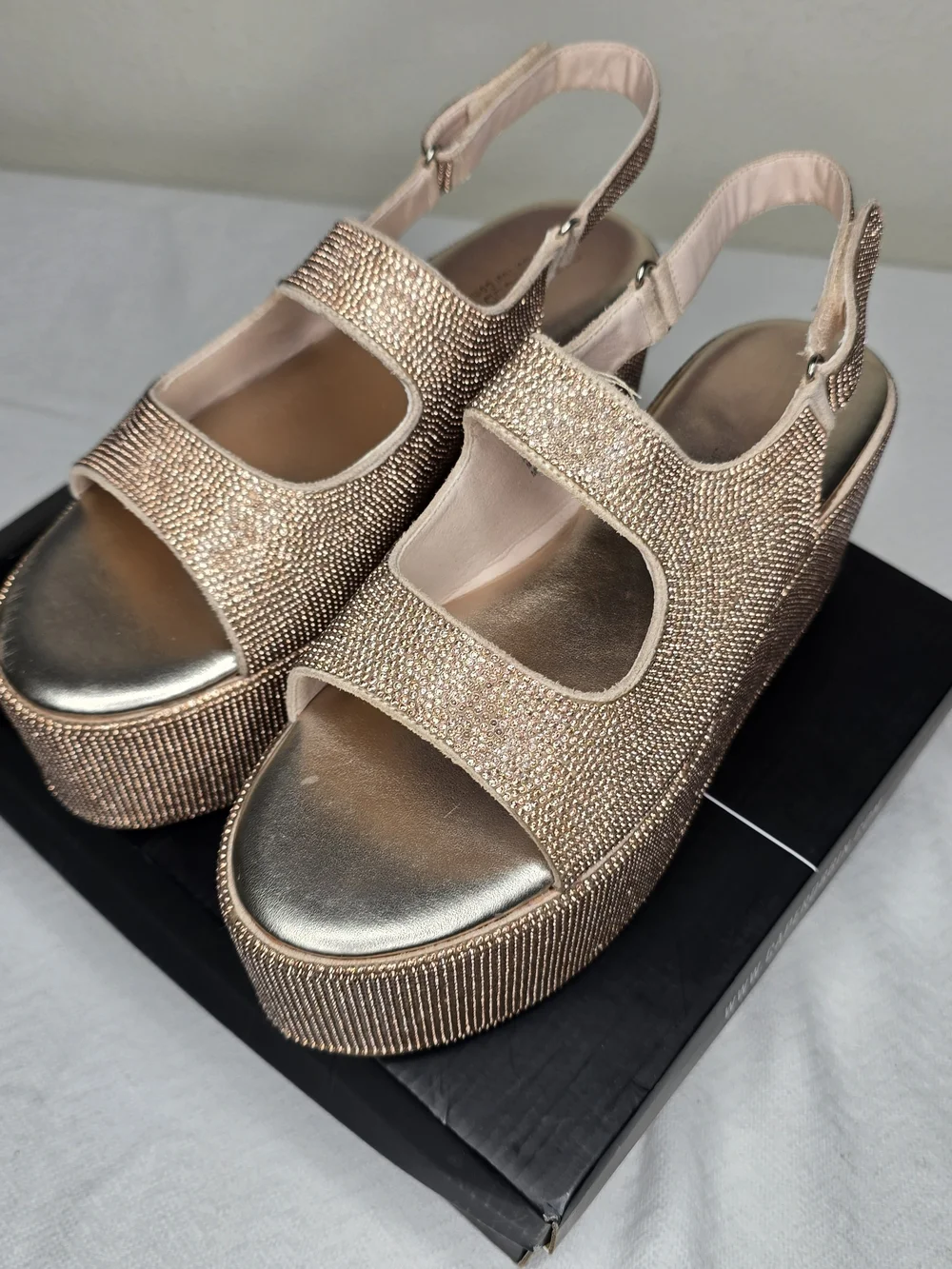 Sparkle Platform Slingback Sandals - Rose Gold