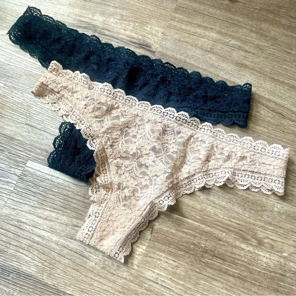 Free People Tanga Black & Nude Sheer Lace Panties Bundle
