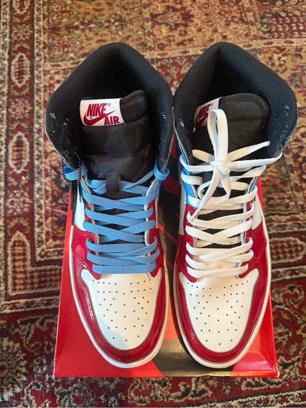 Jordan 1 High OG Red White Blue Black Patent Leather Sneakers