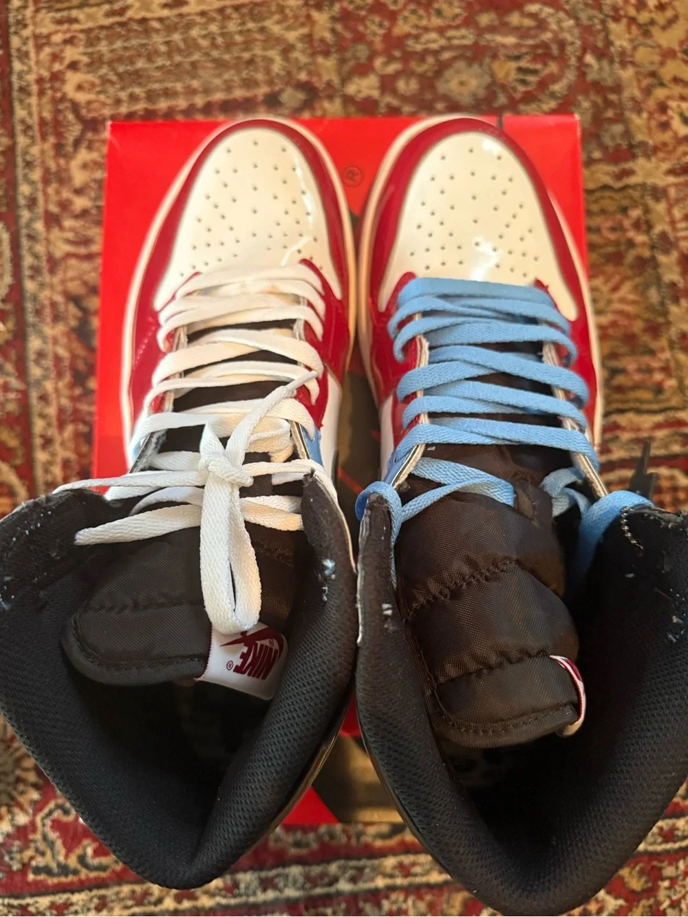 Jordan 1 High OG Red White Blue Black Patent Leather Sneakers