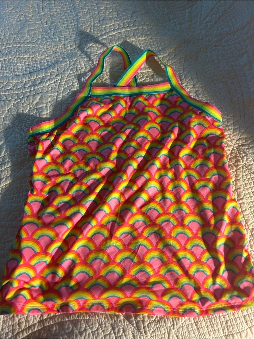 Lands' End Girls' Rainbow Halter Tankini Top - Pink Multi