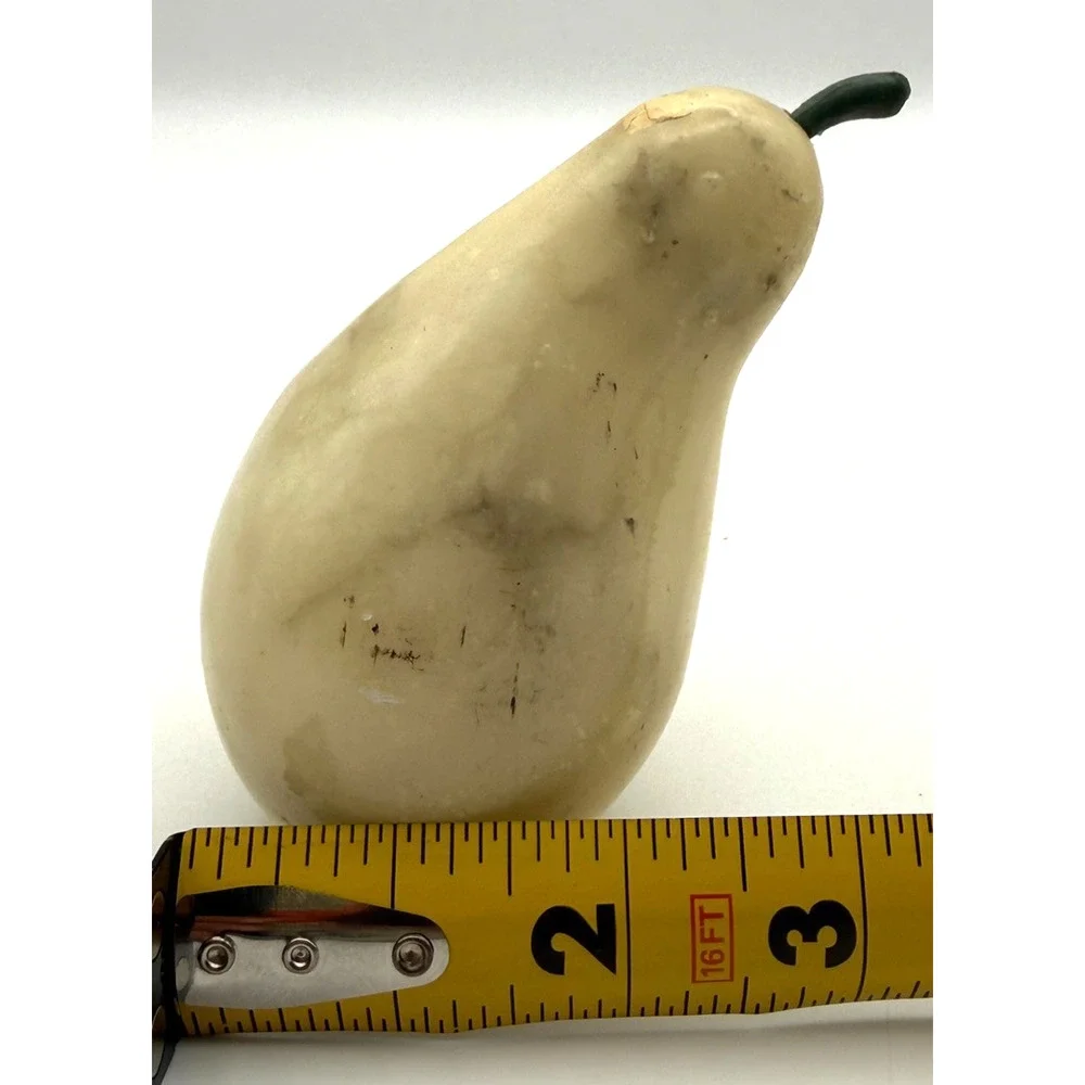 Alabaster Stone Fruit Pear Realistic Hand Carved Marbled Vintage Figurine 4