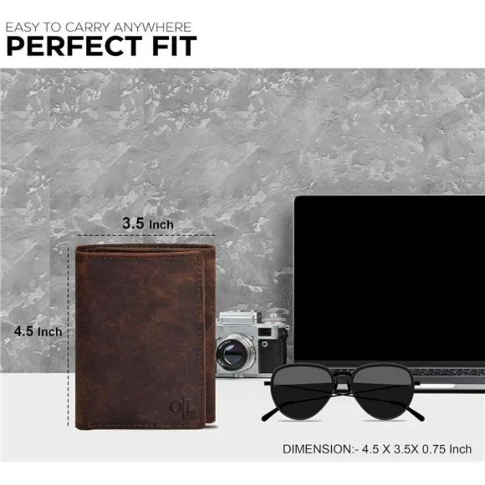 Real Leather RFID Trifold Wallet for Men Slim Credit Card ID Holder Gift