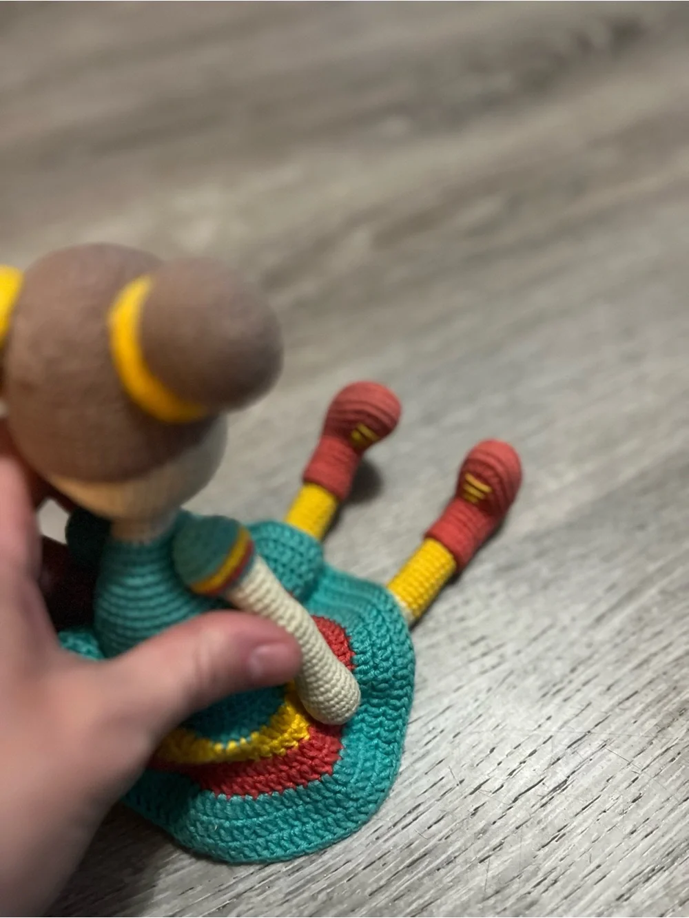 Handmade Teal Crocheted Doll for Kids - Colorful Dress