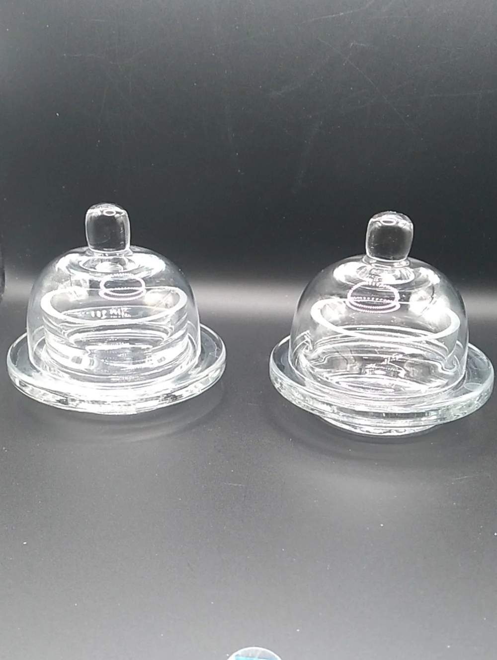 Vintage Clear Glass Mini Dome Butter Dish Set Of 2 (B9)