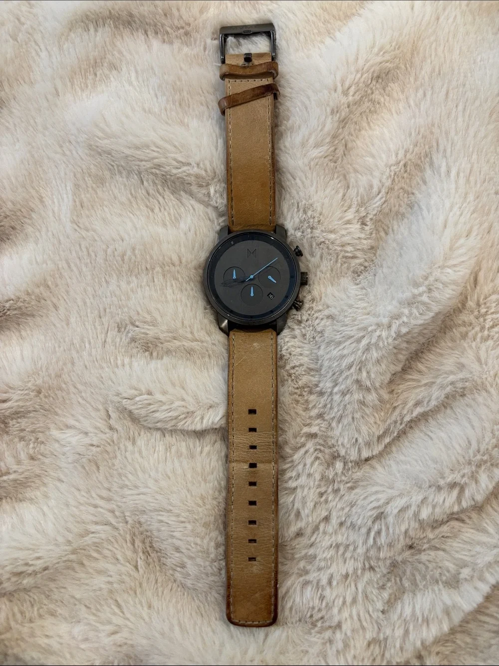 MVMT Black Dial Watch with Tan Leather Strap