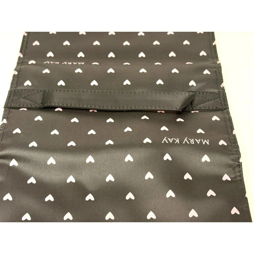 Mary Kay Hanging Travel Cosmetic Organizer Makeup Bag Black Pink Hearts Roll Up
