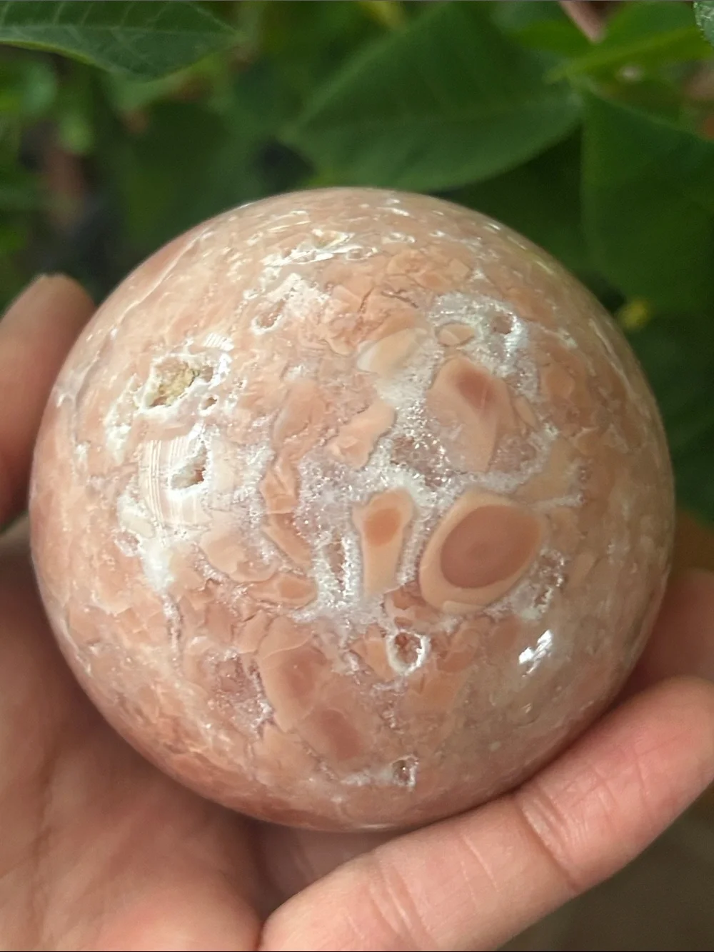 💎 Polished Pink Flower Agate with Druzy Crystal Sphere 70mm