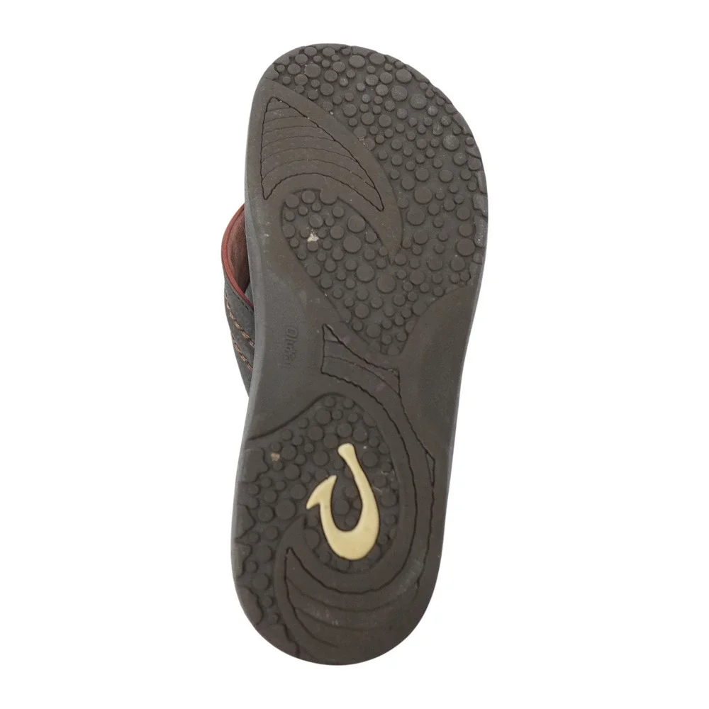 OluKai Ohana Flip Flops Mens 12 Dark Java Brown Beach Comfort Logo Sandals