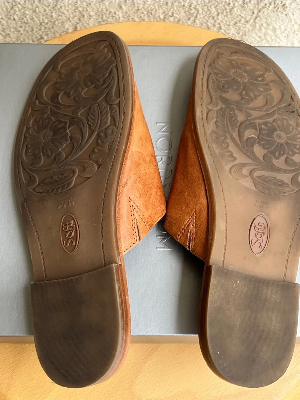 Sofft Tan Leather Slide Sandals
