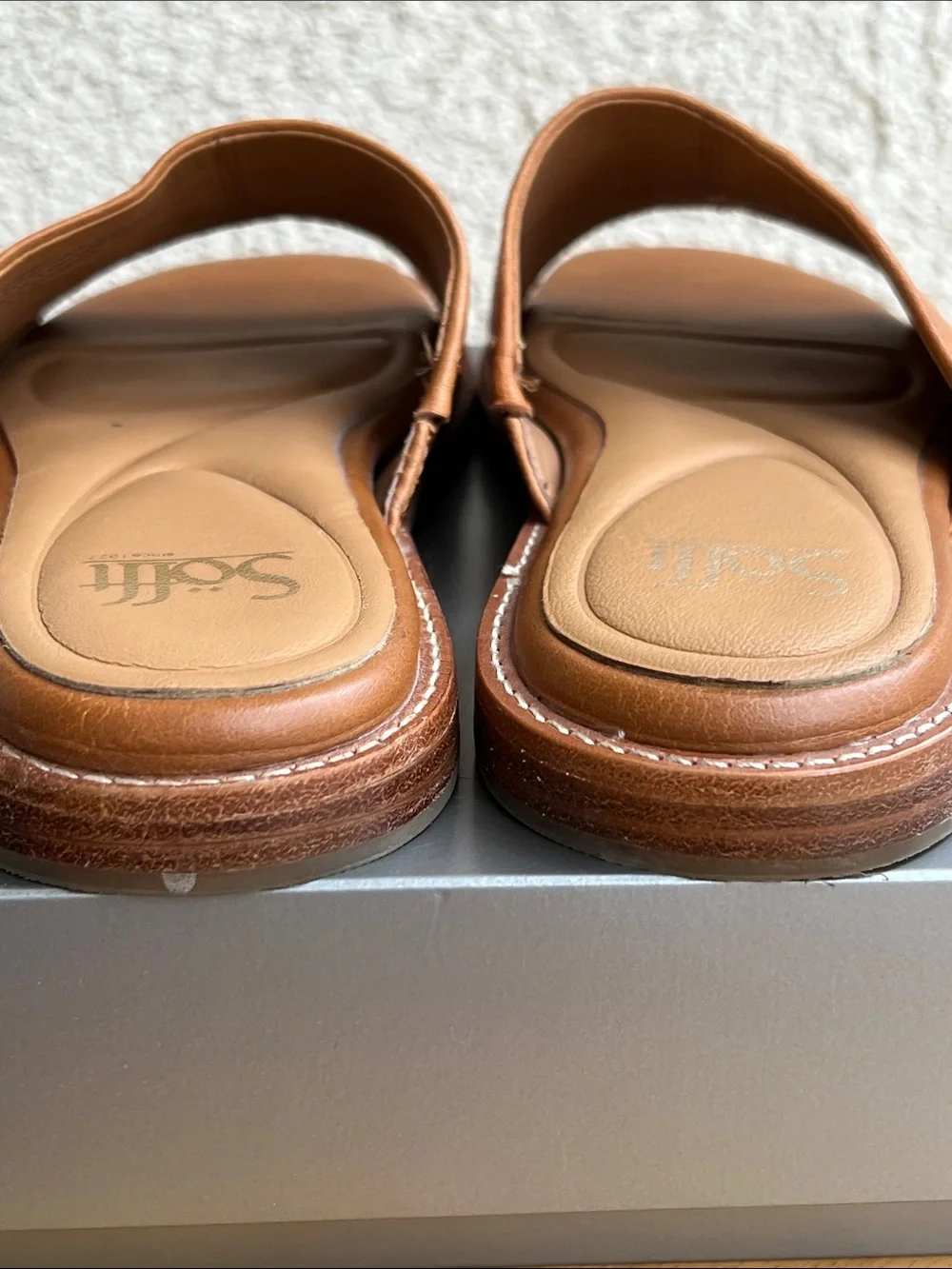 Sofft Tan Leather Slide Sandals