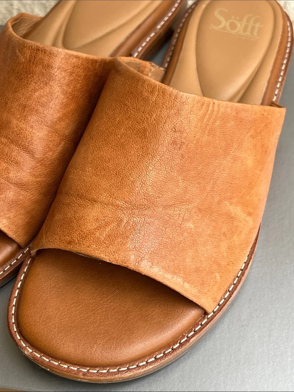 Sofft Tan Leather Slide Sandals