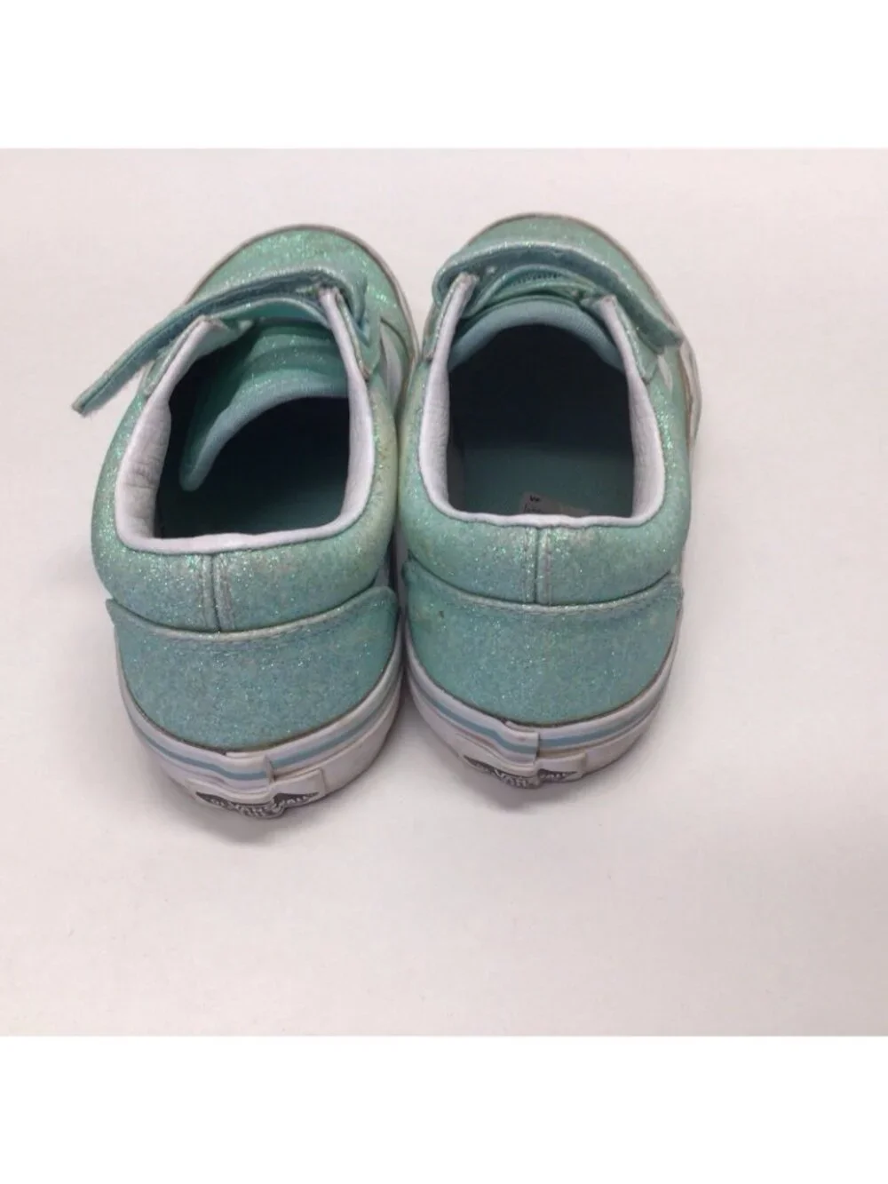 Vans Girls Old Skool V Sneakers Glitter Green Hook And Loop Kids Size 13.5 Shoes