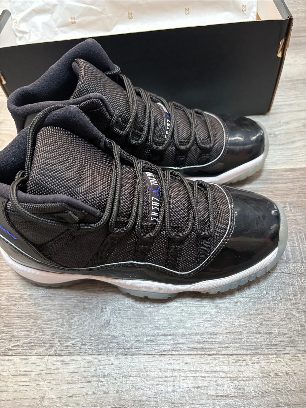 Jordan boys Retro 11 Sneakers — Black with Blue Jumpman