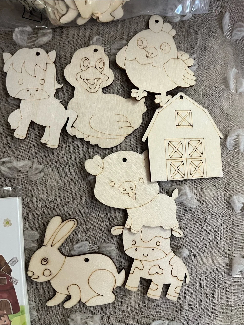 Wooden Farm Animal Paint Kit with Brushes and Paints - Natural Wood