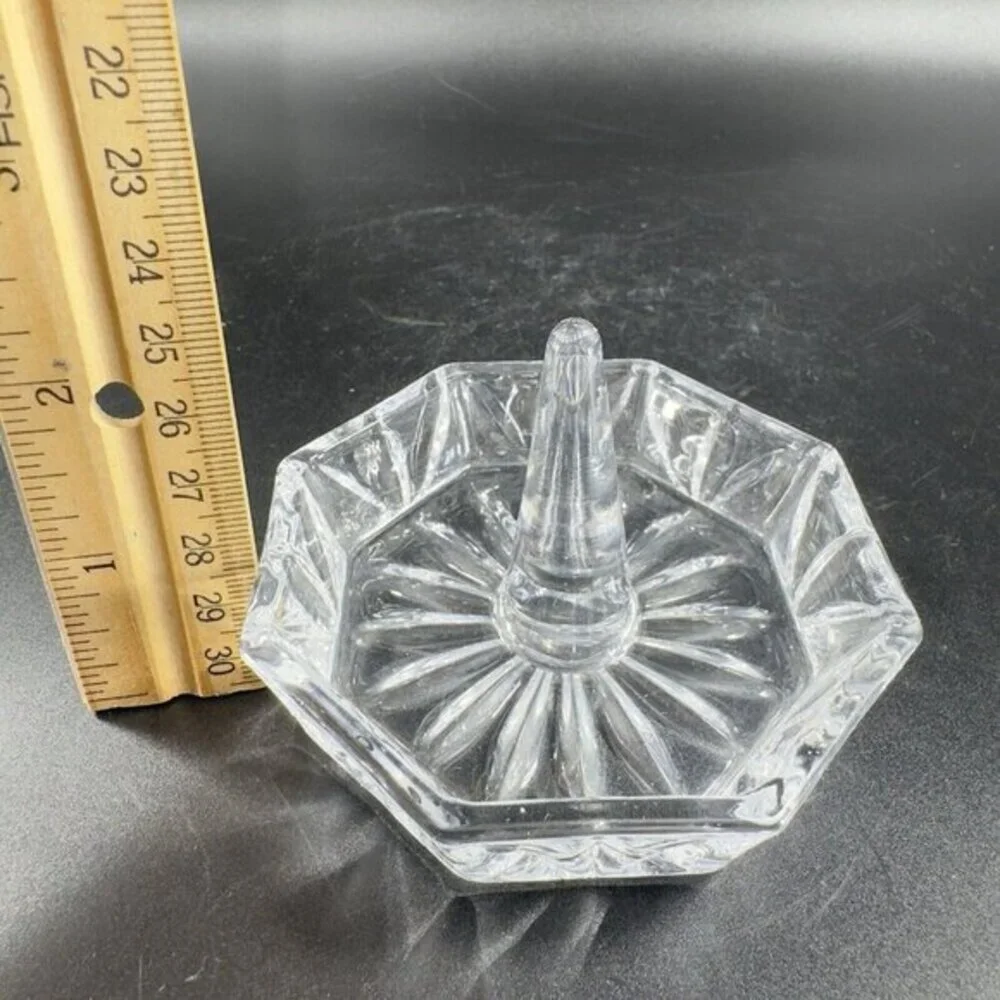 Vintage Bohemian Clear Crystal Glass Trinket Dish Ring Holder‎ Czech Glassware