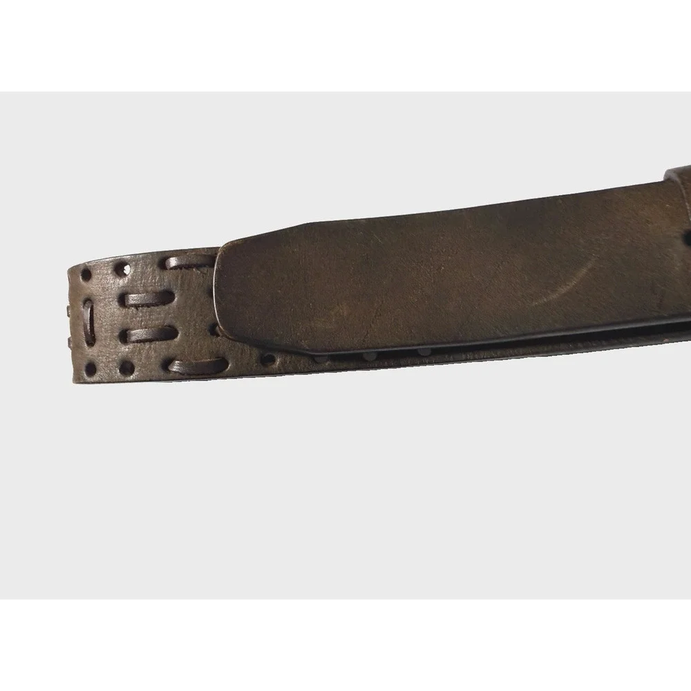 Vintage Mens Full Grain Leather Belt Size M 34 / 36 Brown Woven Detail Genuine